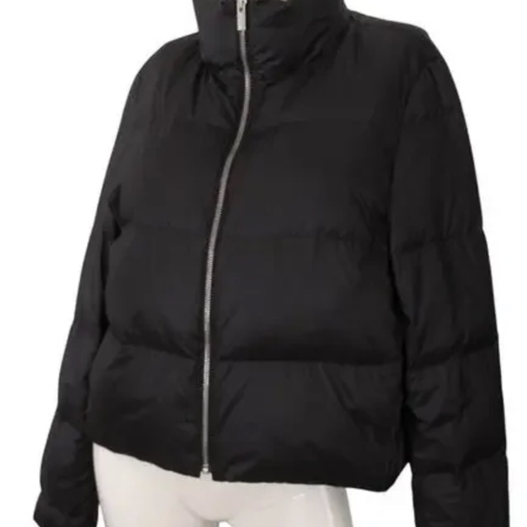 Theory Cropped Puffer Jacket Large Black Down Quilted Polished Nylon - Picture 8 of 9